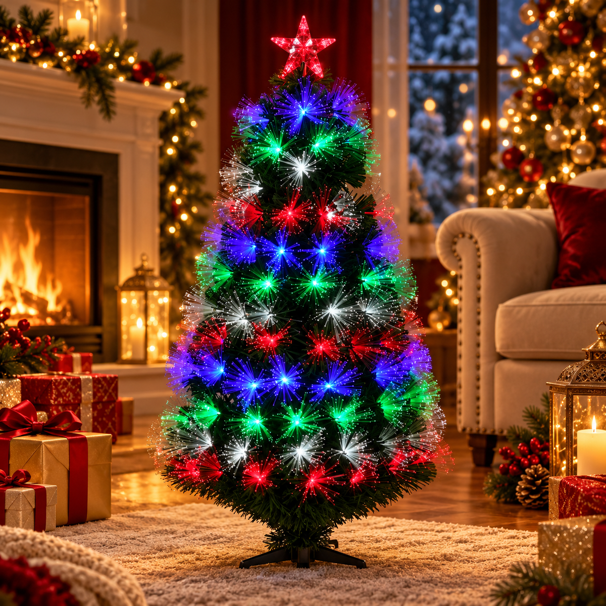 90 cm fiber-optic kerstboom met multicolor verlichting