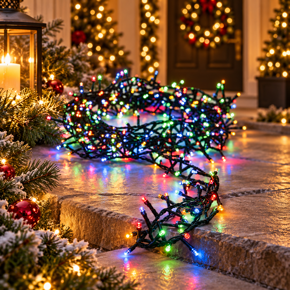 11 m multicolor buitenkerstverlichting met groen snoer