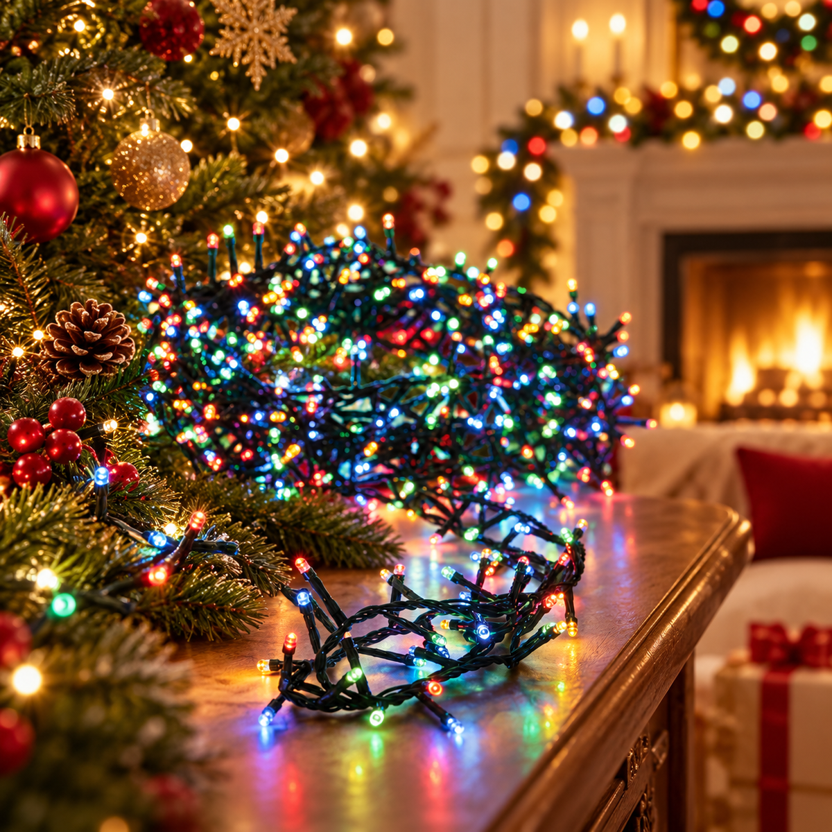 14 m multicolor buitenkerstverlichting met groen snoer