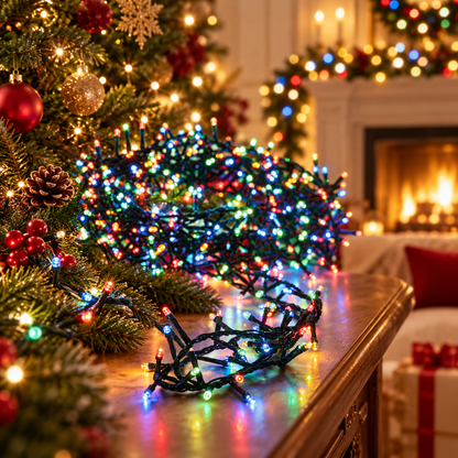 14 m multicolor buitenkerstverlichting met groen snoer