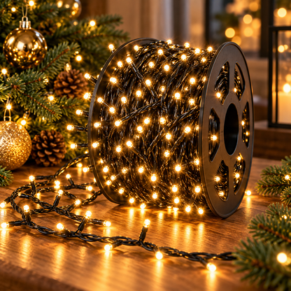 Kerstverlichting met haspel – 500 LED, 10 meter warm wit – VATA Living