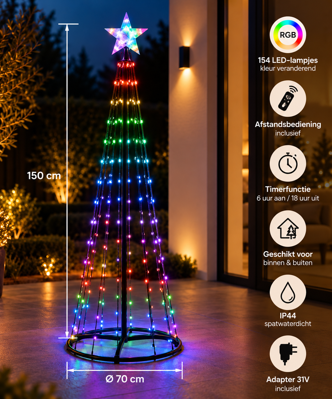 Kerstverlichting voor vlaggenmast 150 cm – specificaties