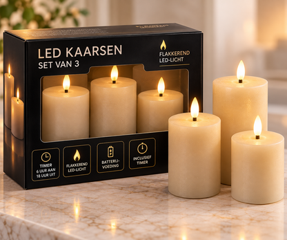 LED kaarsen set van 3 met Nederlandse verpakking