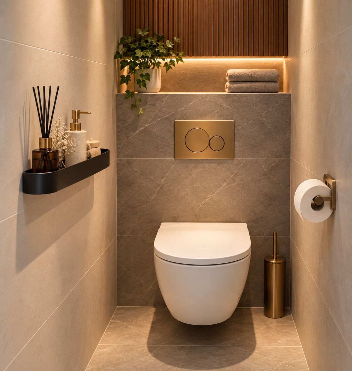 PIVATA wandrek 50 cm in een modern toilet met geurstokjes en accessoires