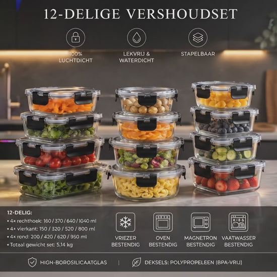 Video meal prep bakjes glas set van 12