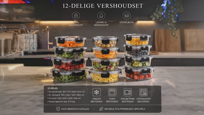 Video meal prep bakjes glas set van 12