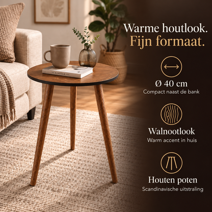 Ronde bijzettafel walnoot houtlook Ø 40 cm – kenmerken