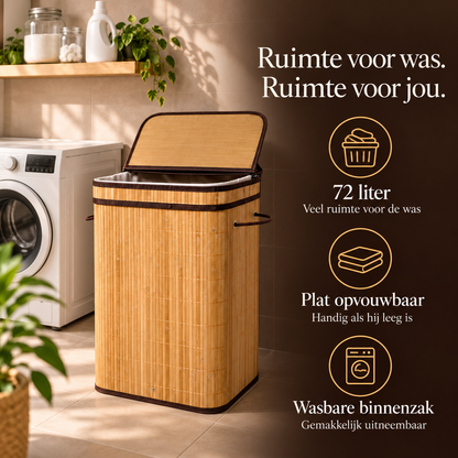 Opvouwbare wasmand bamboe 72 liter – kenmerken