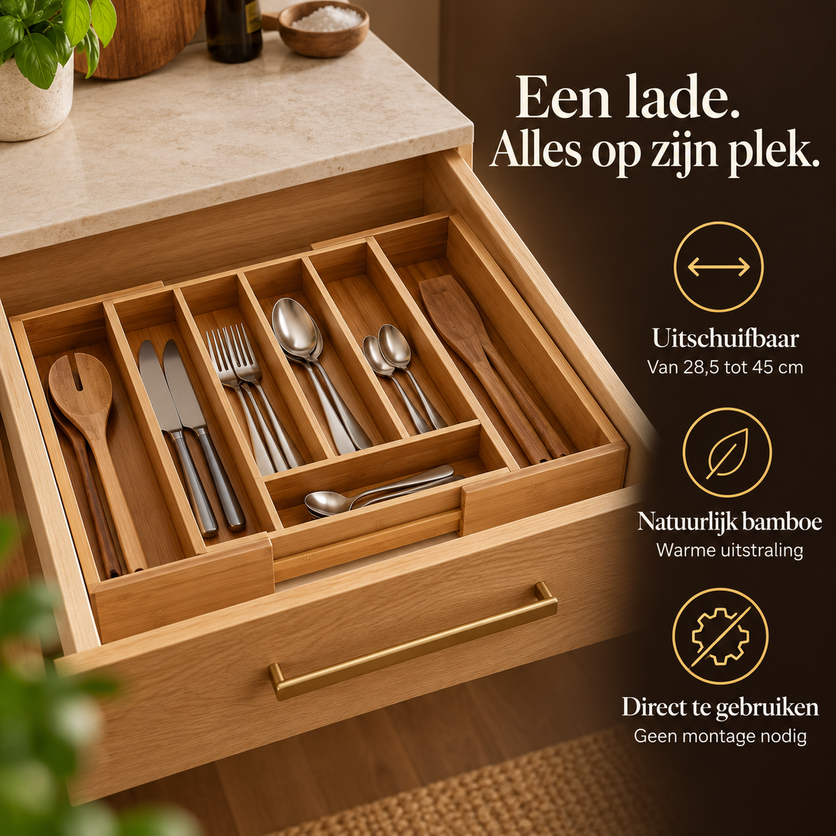 Bestekbak bamboe uitschuifbaar 28,5–45 cm – kenmerken