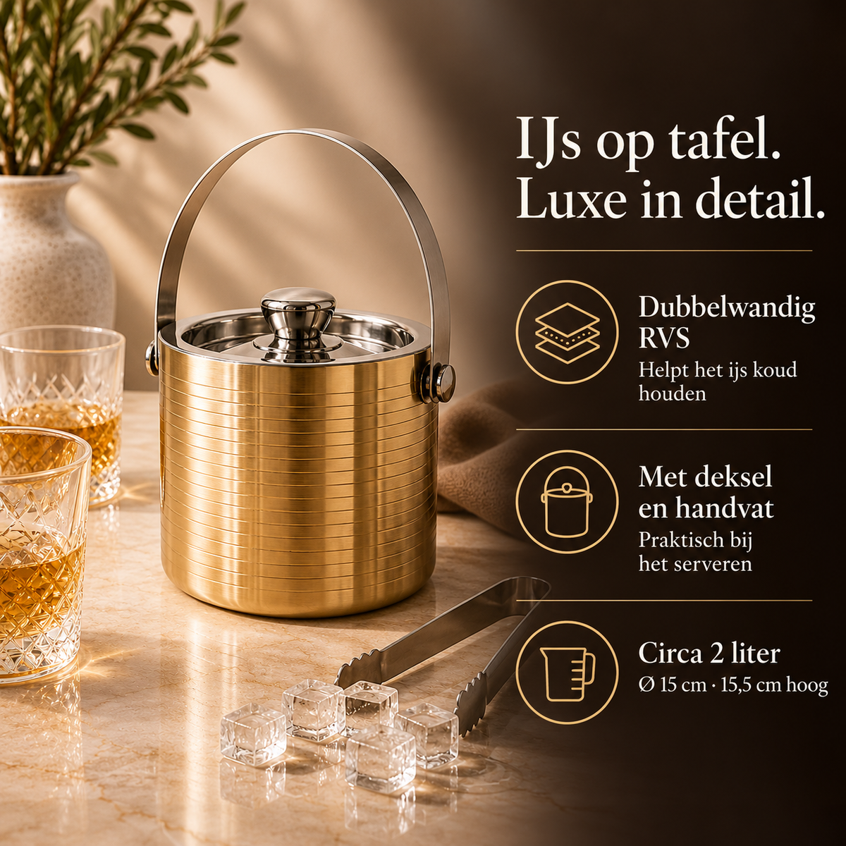 Gouden ijsemmer dubbelwandig RVS – kenmerken