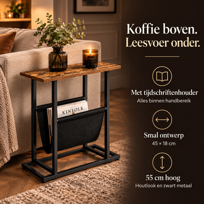 Bijzettafel met tijdschriftenhouder zwart metaal – kenmerken
