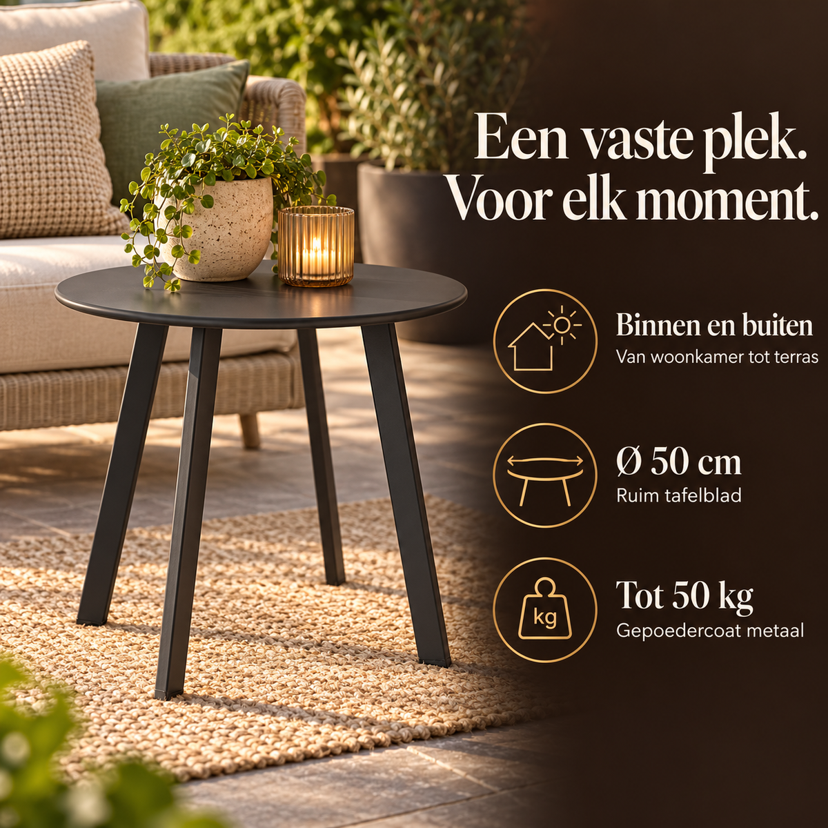 Ronde bijzettafel donkergrijs metaal – kenmerken