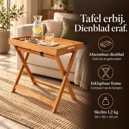 Inklapbare bijzettafel hout met dienblad – kenmerken