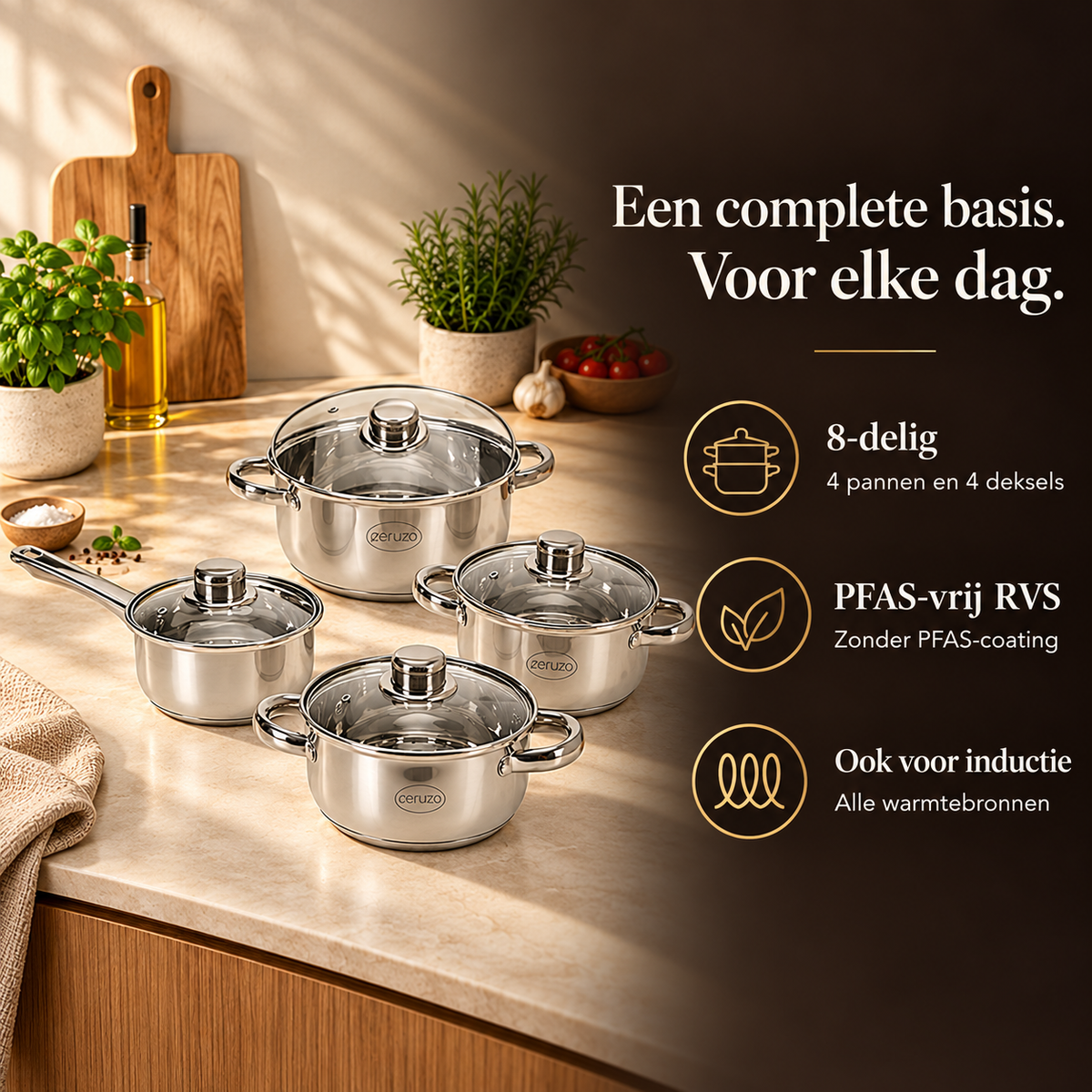 Pannenset RVS 8-delig PFAS-vrij – kenmerken