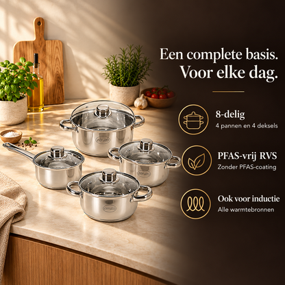 Pannenset RVS 8-delig PFAS-vrij – kenmerken