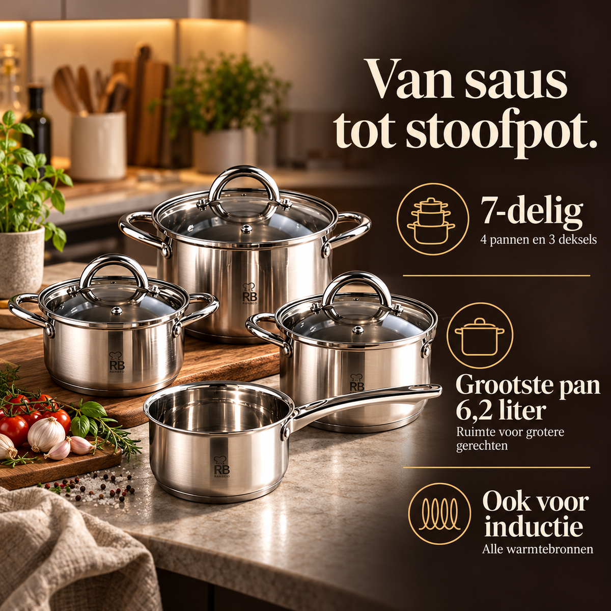 Pannenset RVS 7-Delig – Glazen Deksels – voordelen en productkenmerken in een passende omgeving