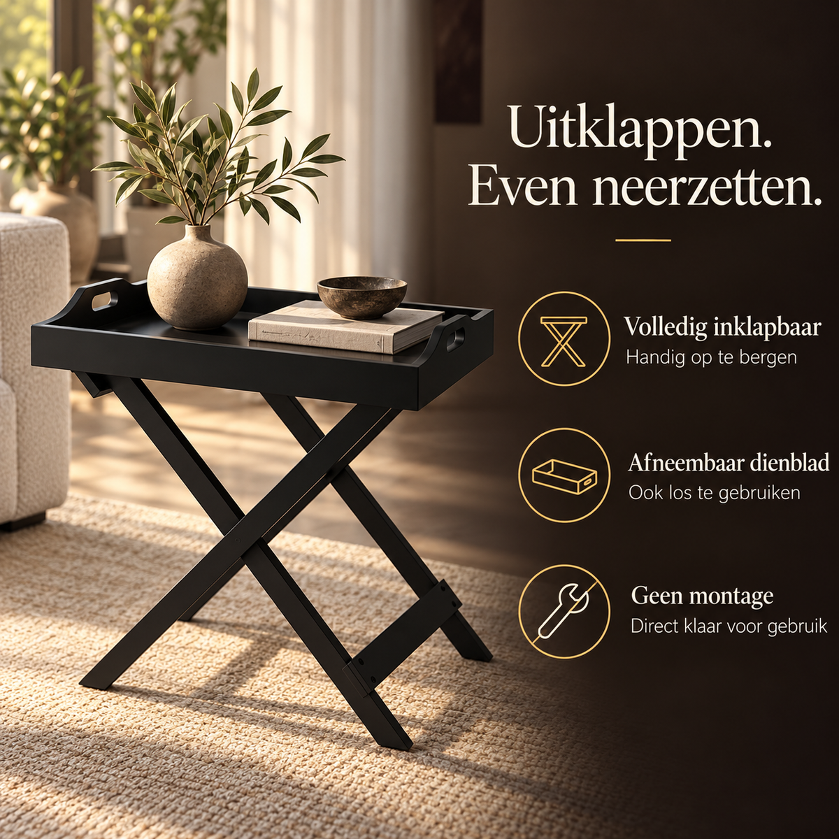 Bijzettafel Inklapbaar – Mat Zwart met Afneembaar Dienblad – voordelen en productkenmerken in een passende omgeving