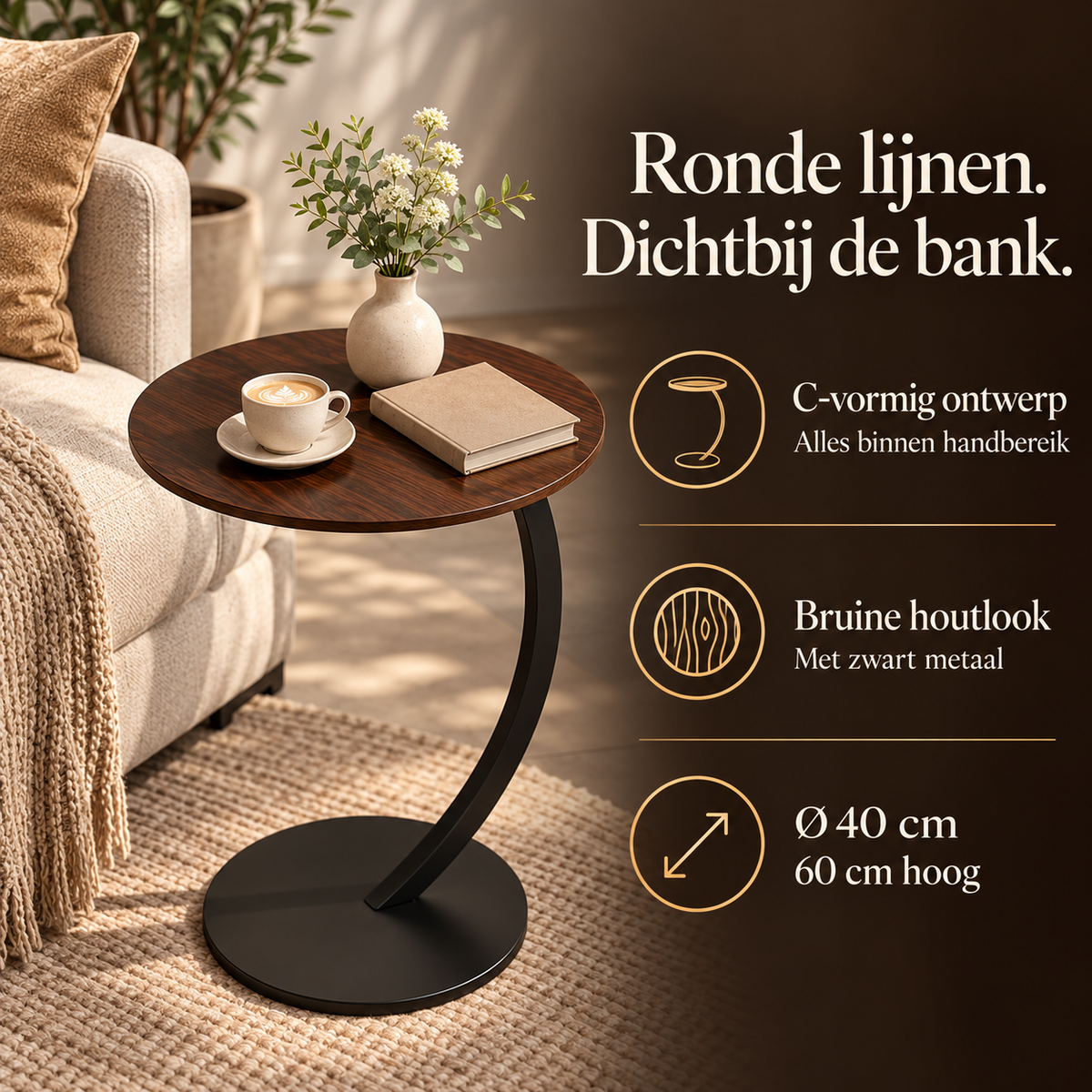 Bijzettafel voor Bank – C-vormig, Bruin Houtlook – voordelen en productkenmerken in een passende omgeving