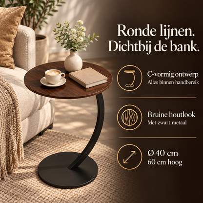 Bijzettafel voor Bank – C-vormig, Bruin Houtlook – voordelen en productkenmerken in een passende omgeving