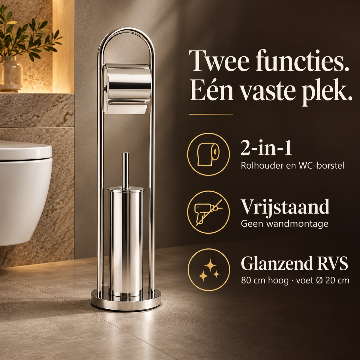 Toiletrolhouder Staand met WC-Borstel – RVS, 80 cm – voordelen en productkenmerken in een passende omgeving