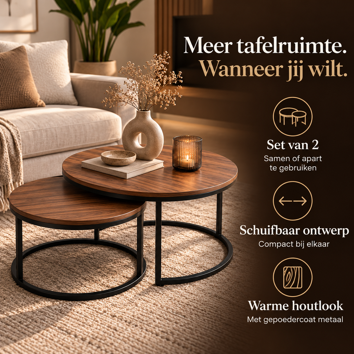 Salontafel set van 2 – Schuifbaar – Industrieel Houtlook – voordelen en productkenmerken in een passende omgeving