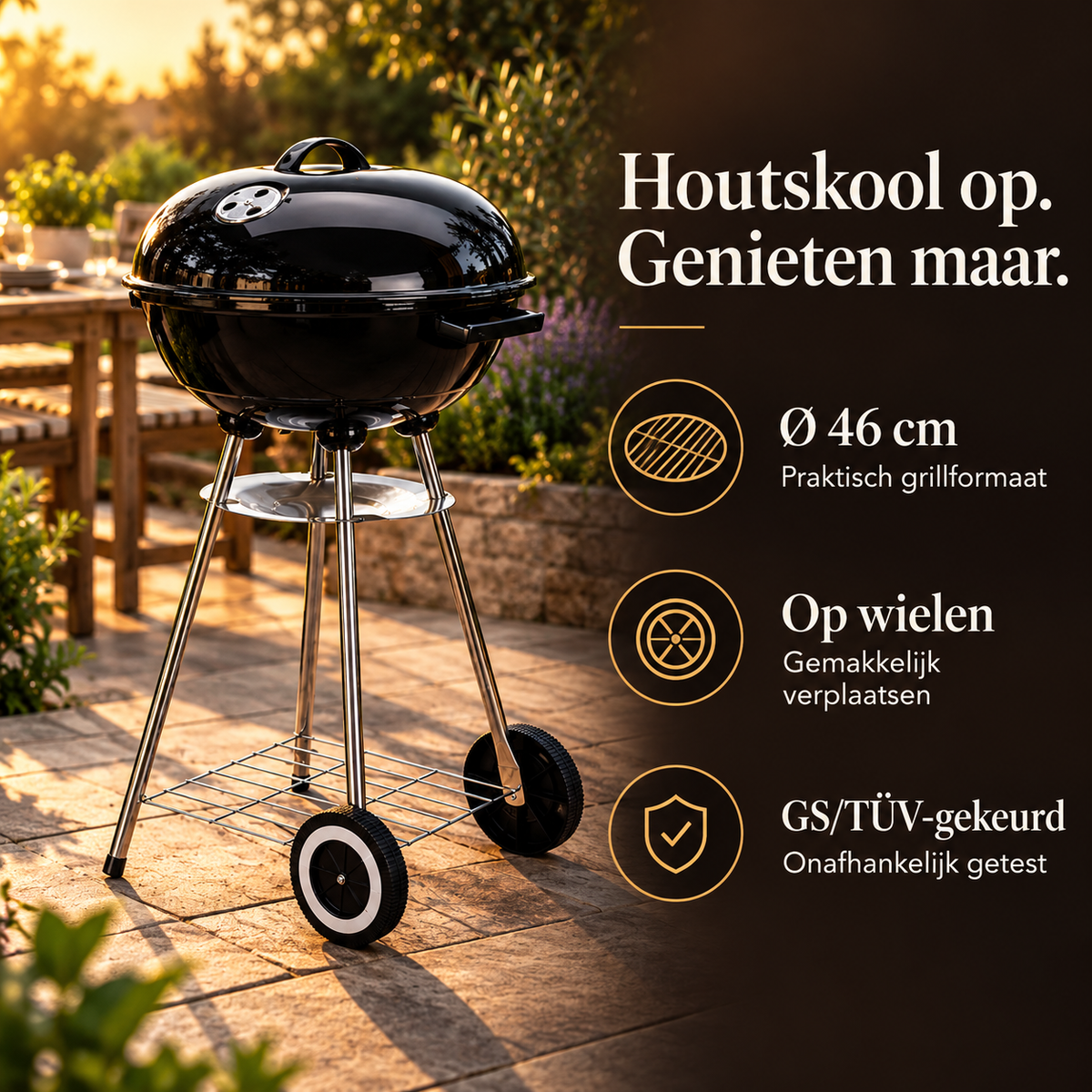 Houtskoolbarbecue op Wielen 46 cm — Zwart – voordelen en productkenmerken in een passende omgeving