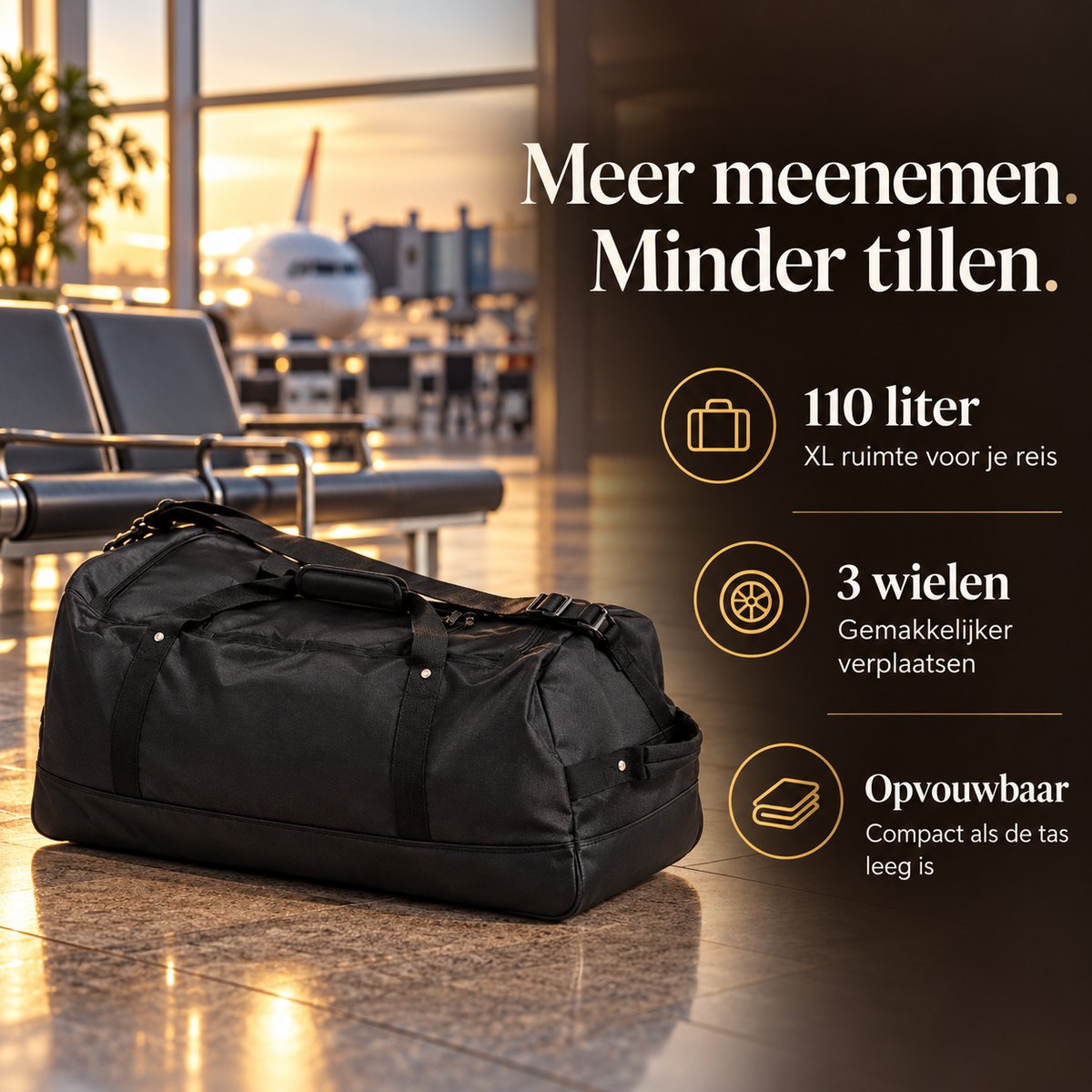 Reistas 110L met 3 Wielen — Opvouwbare XL Weekendtas – voordelen en productkenmerken in een passende omgeving
