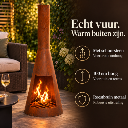 Tuinhaard met Schoorsteen – 100 cm, Roestbruin – voordelen en productkenmerken in een passende omgeving