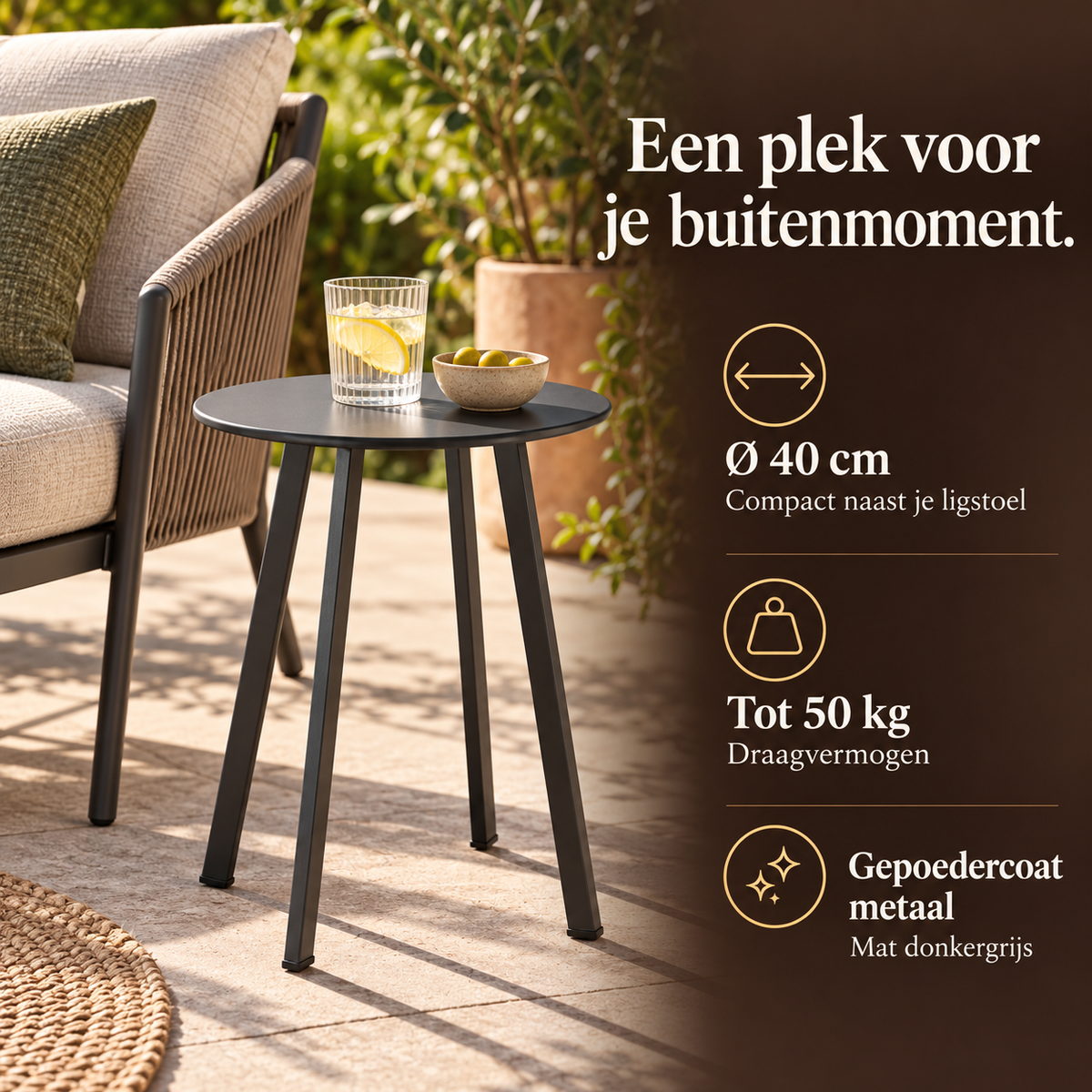 Bijzettafel Buiten – Rond, Ø 40 cm, Donkergrijs – voordelen en productkenmerken in een passende omgeving