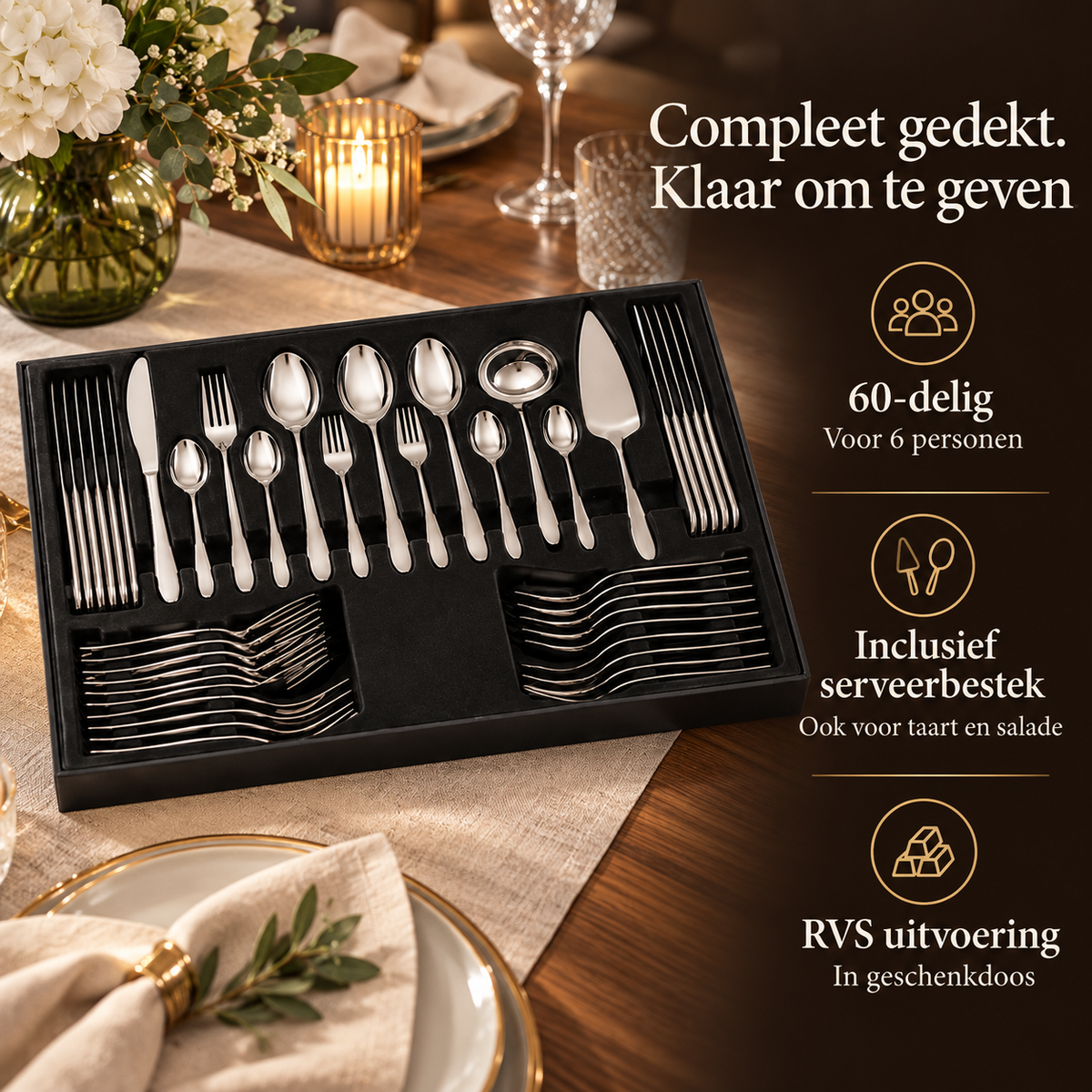Bestekset 60-delig – RVS in geschenkdoos – voordelen en productkenmerken in een passende omgeving