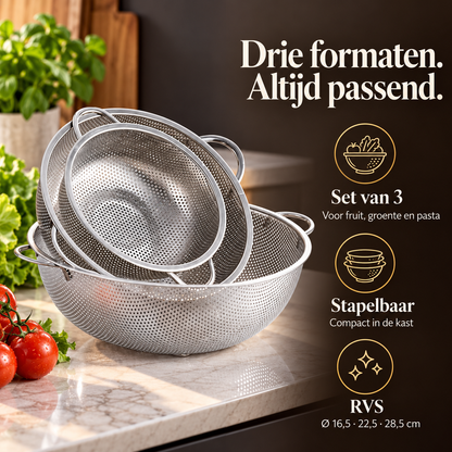 Vergietset RVS - Set van 3 - 3 Formaten – voordelen en productkenmerken in een passende omgeving