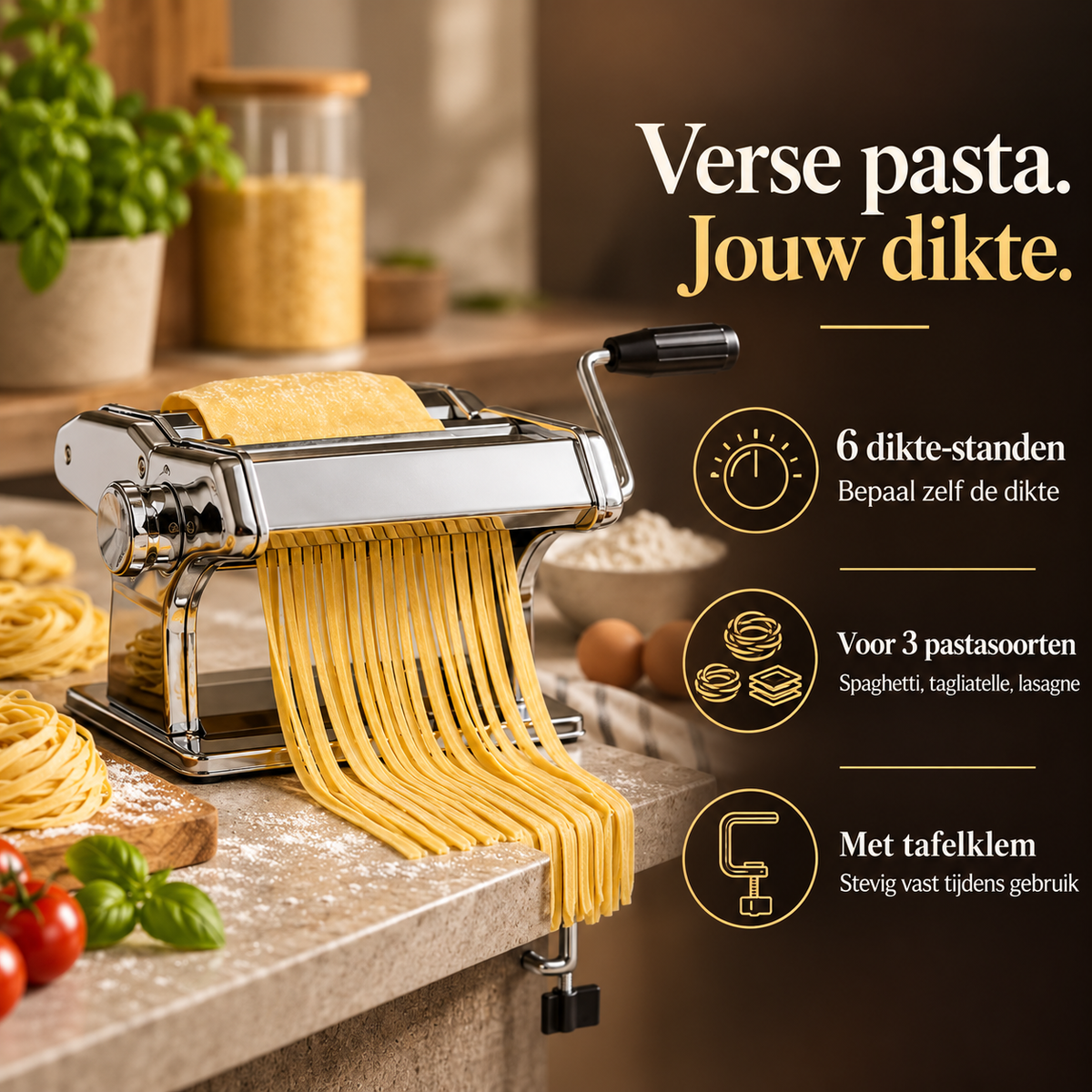 Pastamachine RVS — 6 Dikte-Standen – voordelen en productkenmerken in een passende omgeving