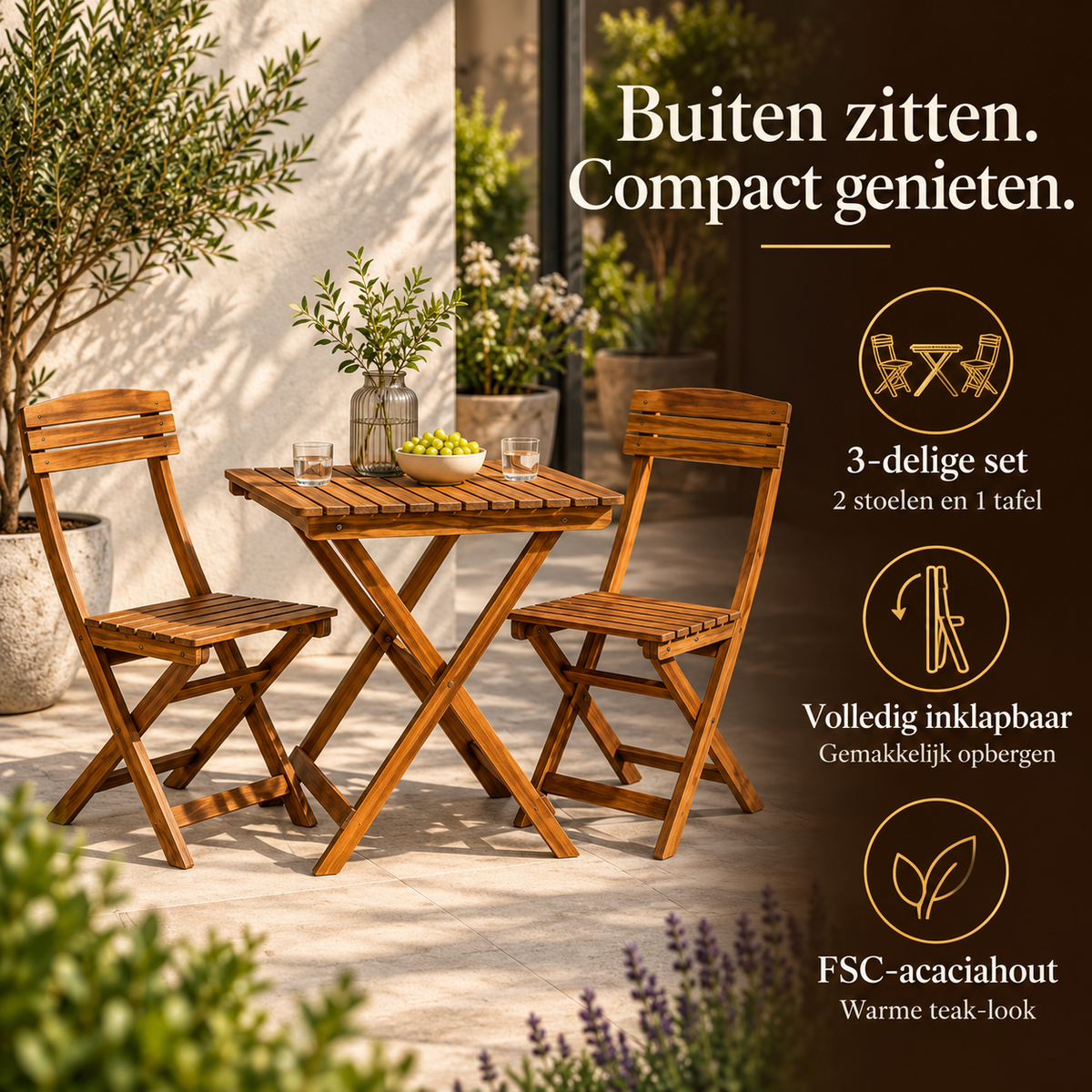 Bistroset 3-delig – Inklapbaar FSC Acaciahout – voordelen en productkenmerken in een passende omgeving