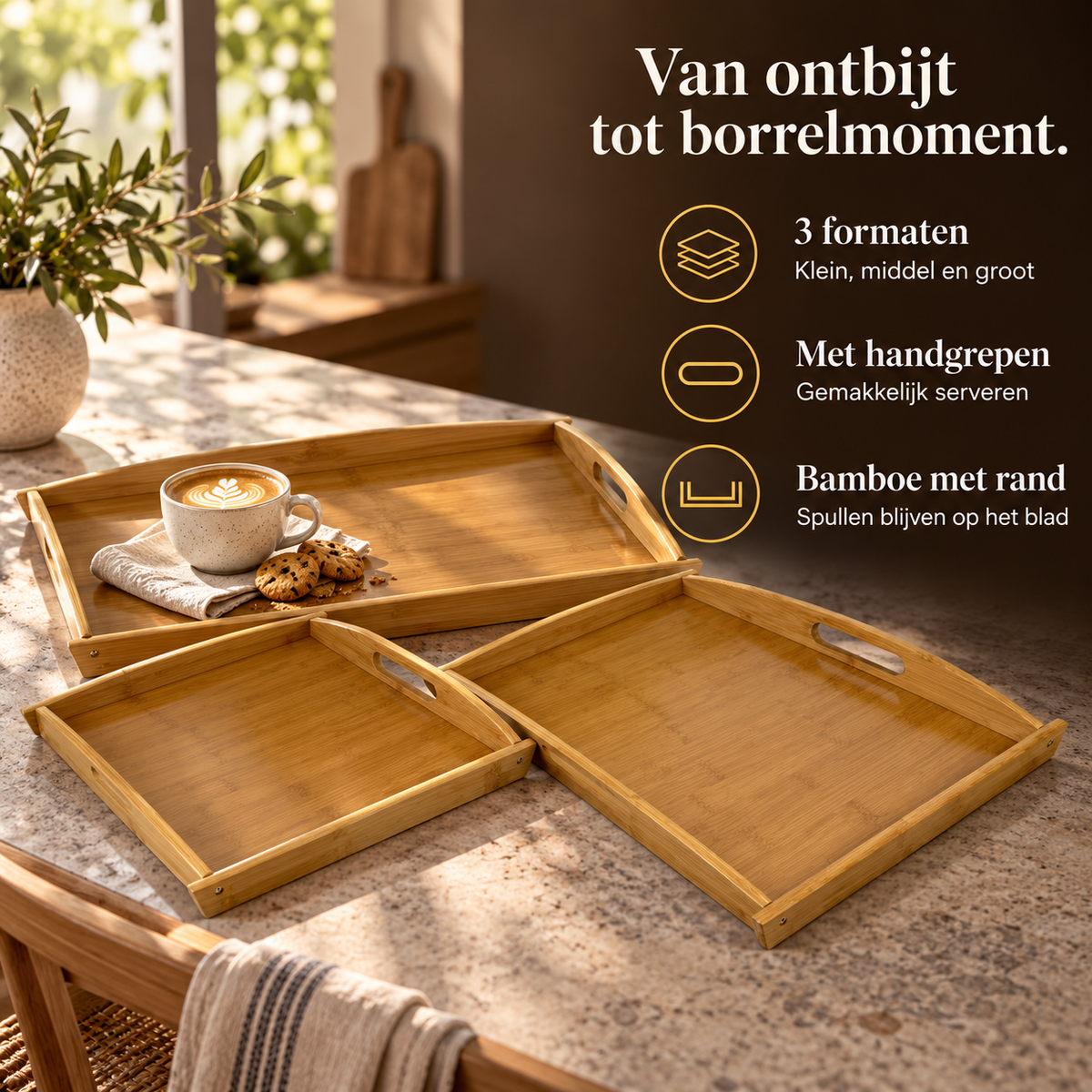 Dienbladen Bamboe — Set van 3 met Handgrepen – voordelen en productkenmerken in een passende omgeving