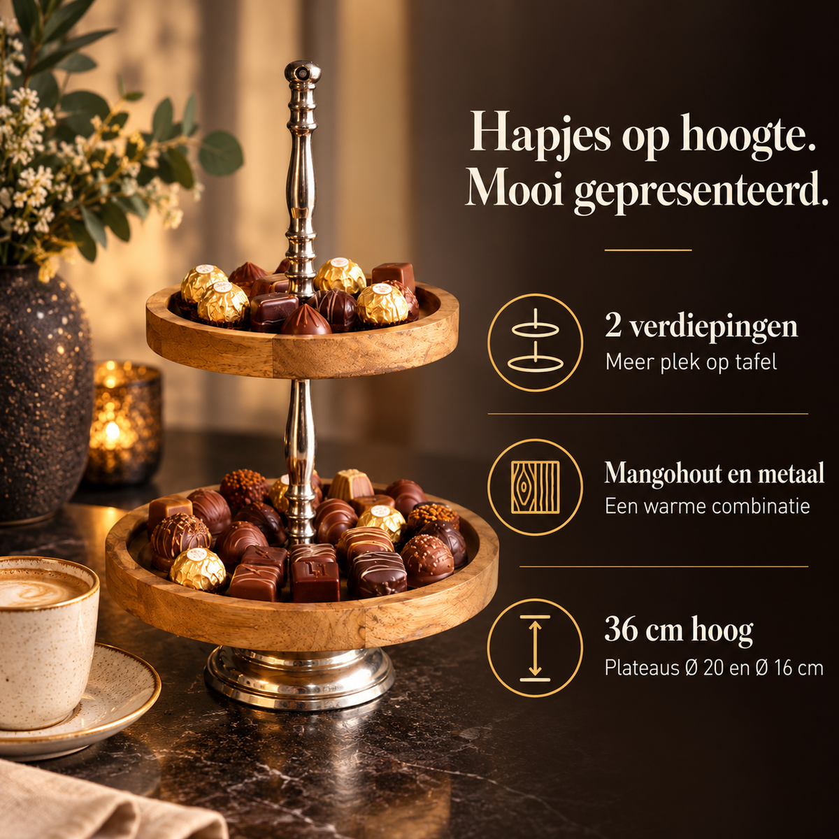 Etagère 2-Laags — Mangohout & Metaal – voordelen en productkenmerken in een passende omgeving