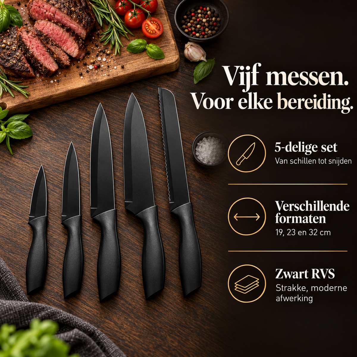 Messenset 5-Delig — Zwart RVS – voordelen en productkenmerken in een passende omgeving