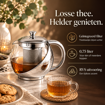 Theepot met Filter 0,75 Liter — Roestvrijstaal – voordelen en productkenmerken in een passende omgeving