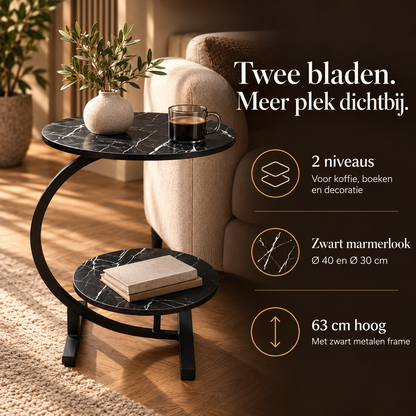 Bijzettafel – Zwart Marmerlook, 2 Bladen – voordelen en productkenmerken in een passende omgeving