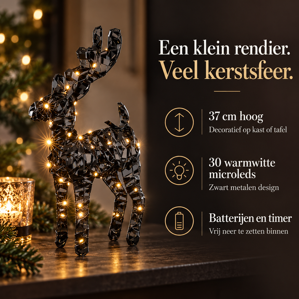 Verlicht Rendier – Zwart, 37 cm, 30 LED