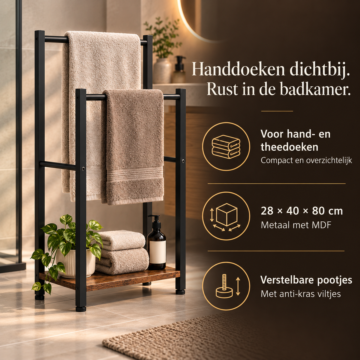 Handdoekrek Badkamer - Metaal & MDF, 80 cm – voordelen en productkenmerken in een passende omgeving