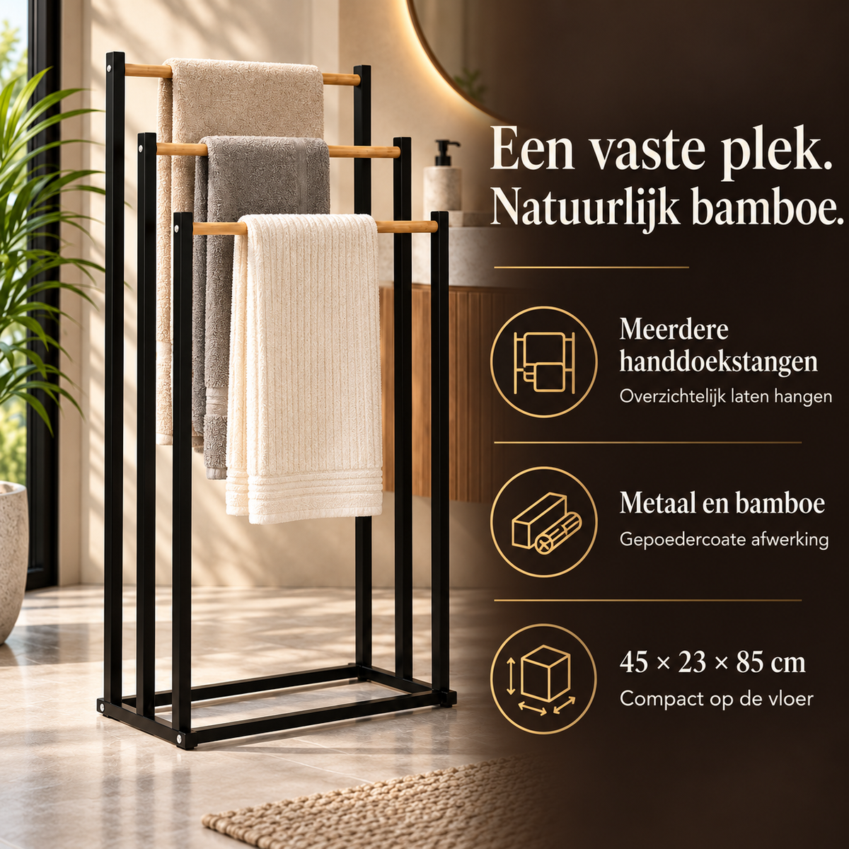 Handdoekrek Metaal en Bamboe - 45x23x85 cm – voordelen en productkenmerken in een passende omgeving