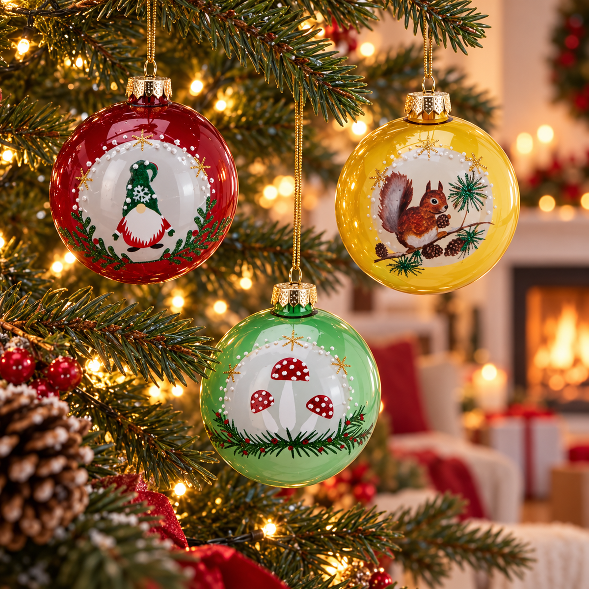 Glazen Kerstballen Traditional – Set van 12, 8 cm in een passende omgeving met schaal gebaseerd op de productspecificaties