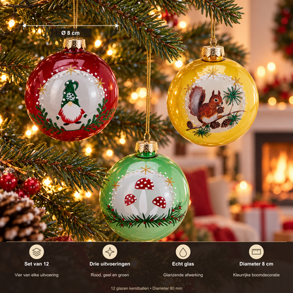 Glazen Kerstballen Traditional – Set van 12, 8 cm – overzicht met productkenmerken en officiële afmetingen