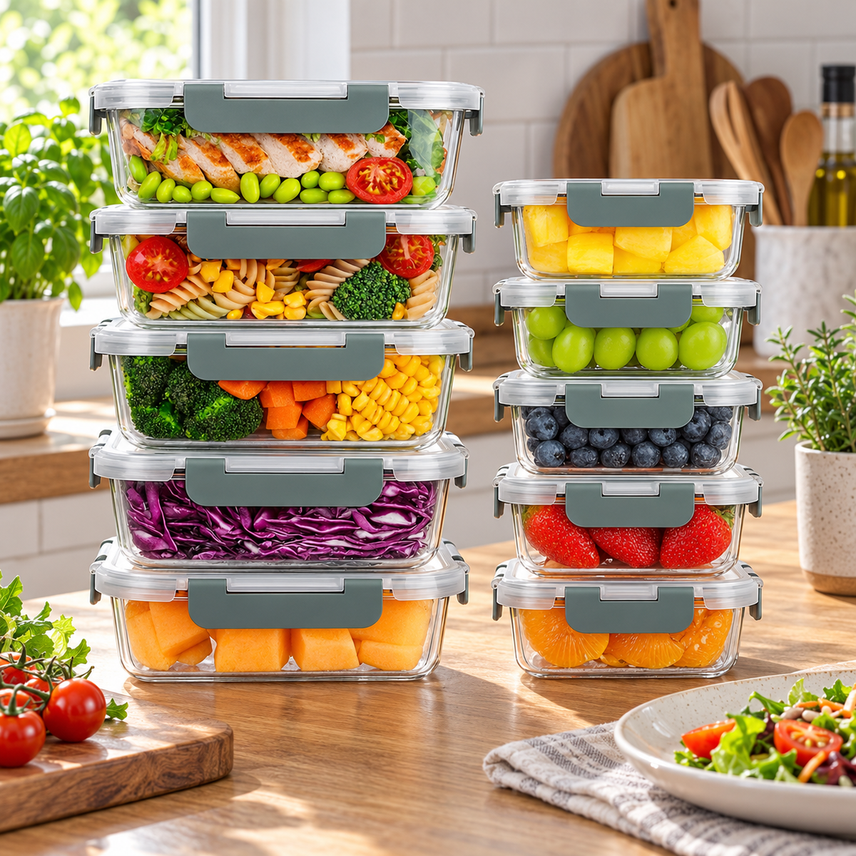 Ceruzo Glazen Meal Prep Bakjes met Deksel – 10 Stuks in een passende gebruiksomgeving