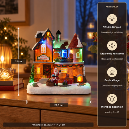 Kersthuis Santa Village – LED en Draaiende Kersttrein – productkenmerken en afmetingen uit de productspecificaties