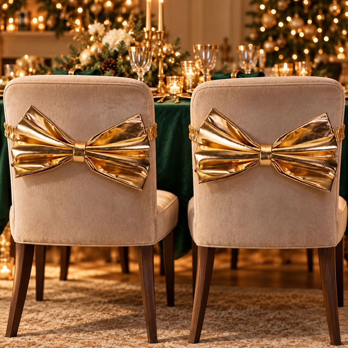 Kerststrik voor Stoel – Goud, Set van 2 – sfeerfoto in een passende omgeving