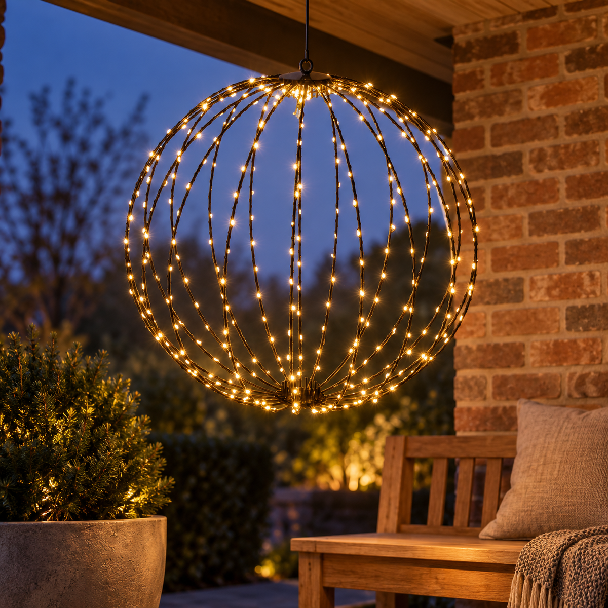 Lichtbol Kerst – 40 cm, 240 LED, Warm Wit met Timer – sfeerfoto in een passende omgeving