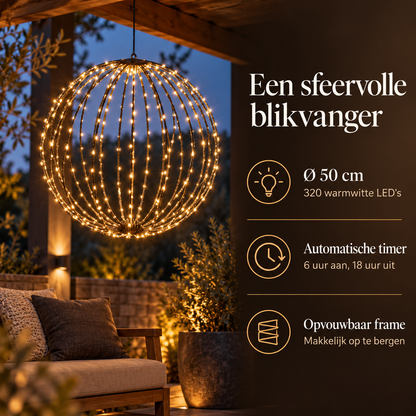 Lichtbol Kerst – 50 cm, 320 LED, Warm Wit met Timer – belangrijkste kenmerken en afmetingen