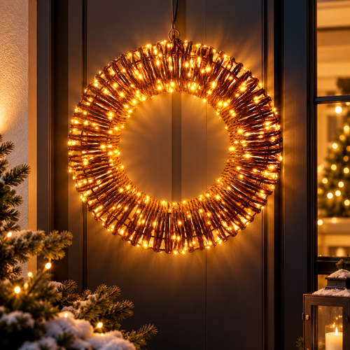 Verlichte kerstkrans 38 cm met 400 extra warmwitte LED's